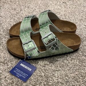 Birkenstock Green Croc-Embossed Sandals